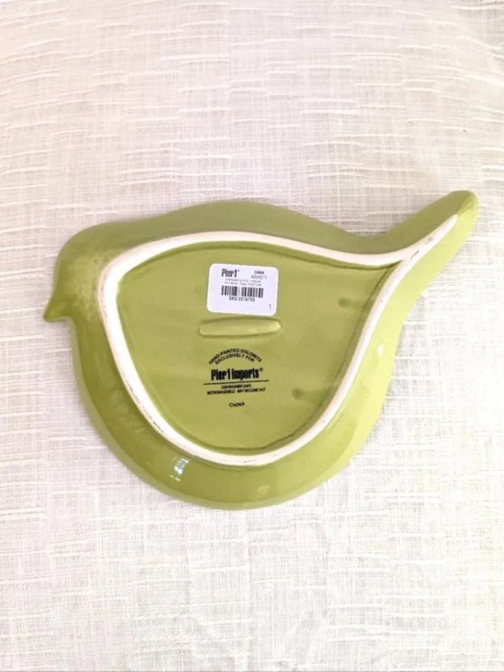 Pier 1 Imports Green Ceramic Dolomite Bird Trinket Dish‎ Hand Painted